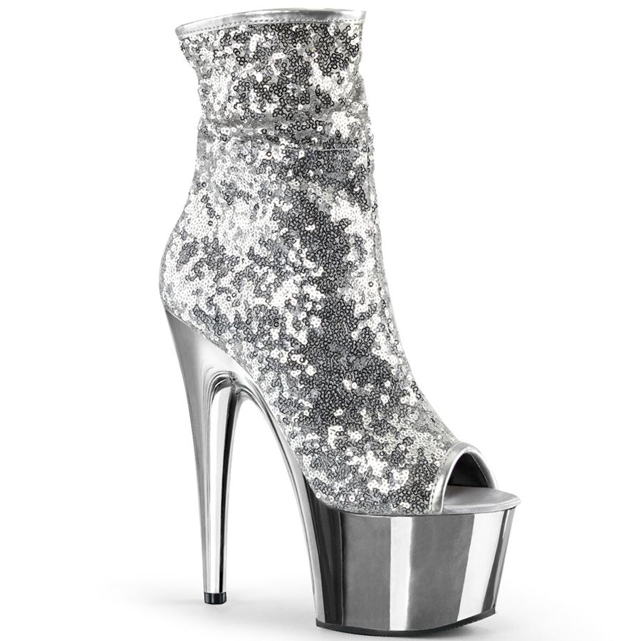 Women\'s Pleaser Adore-1008SQ Ankle Boots Silver | 978HXJFPL