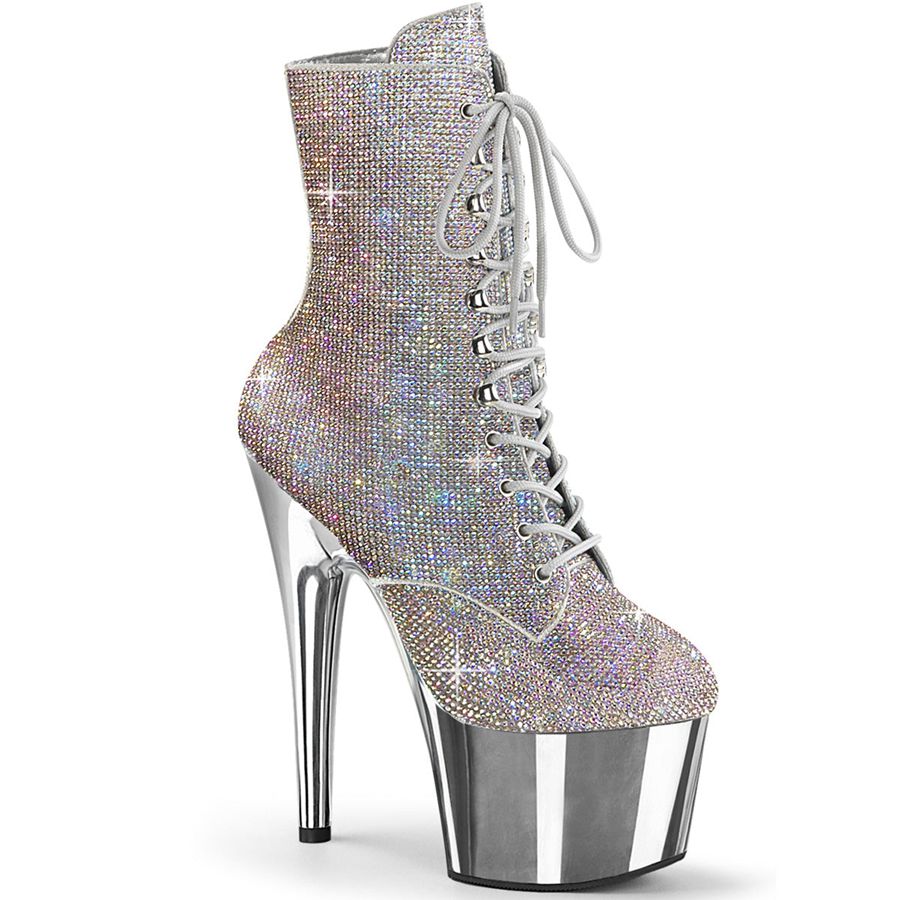 Women\'s Pleaser Adore-1020CHRS Ankle Boots Silver | 983IHTDRC