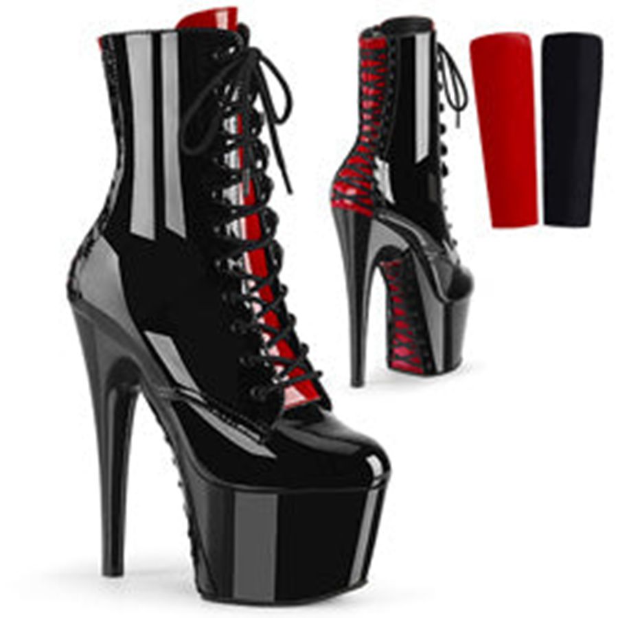 Women's Pleaser Adore-1020FH Ankle Boots Black Red | 284EGLXDJ