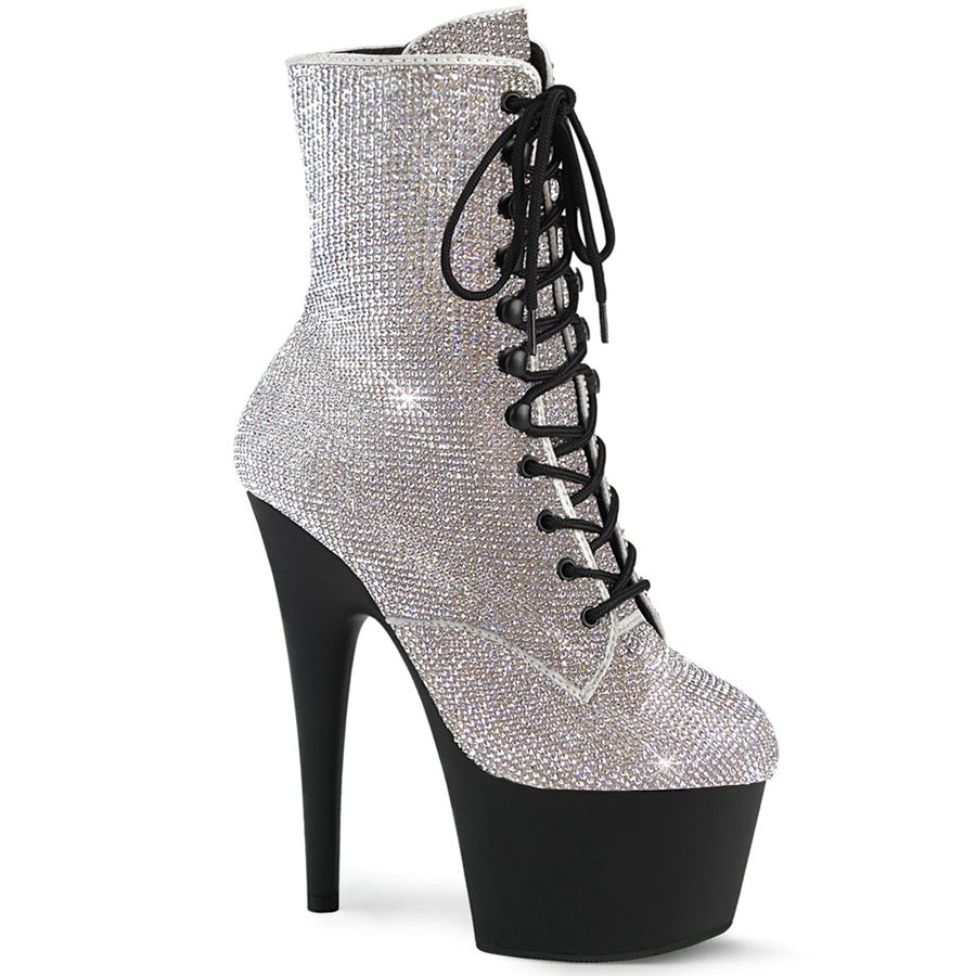 Women\'s Pleaser Adore-1020RS Ankle Boots Silver | 167XMAHWT