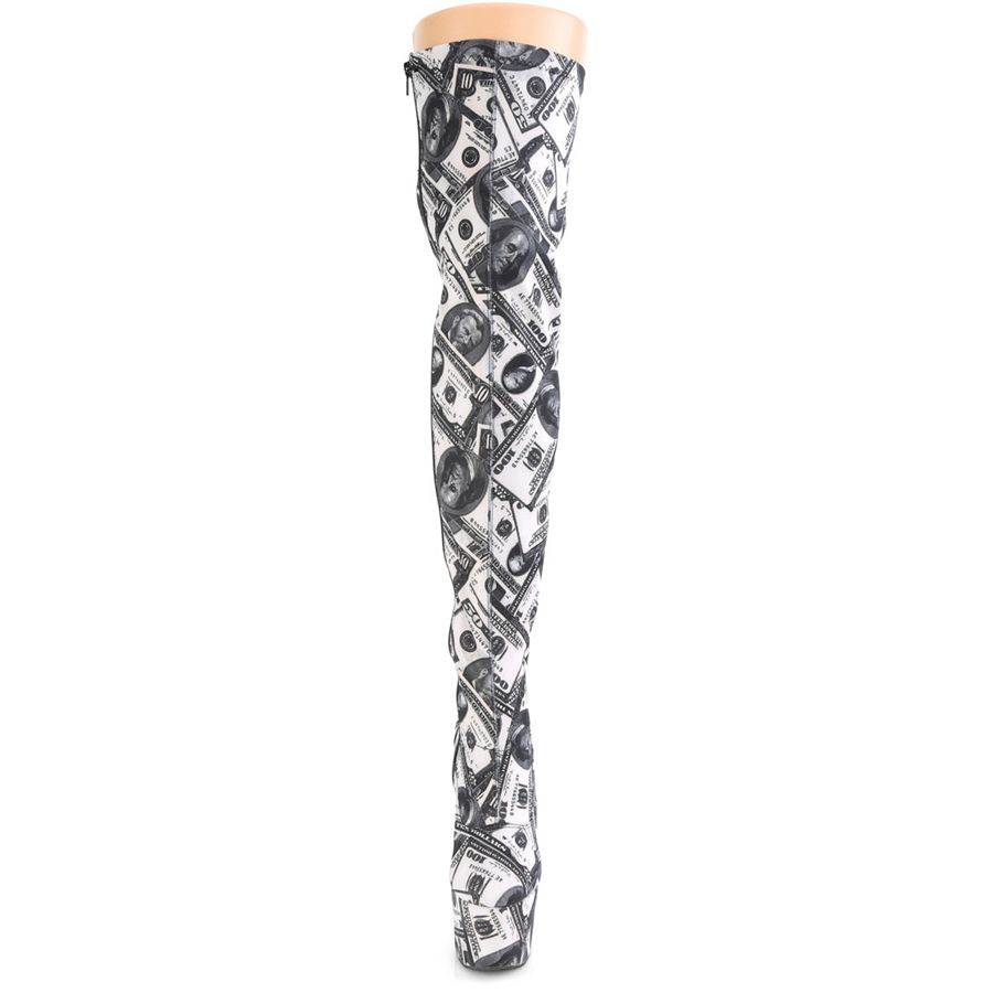 Women's Pleaser Adore-3000DP Thigh High Boots White Black | 285IWHUAQ