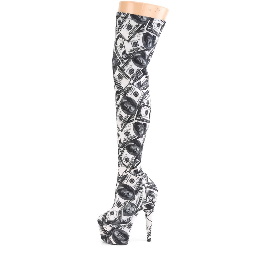 Women's Pleaser Adore-3000DP Thigh High Boots White Black | 285IWHUAQ