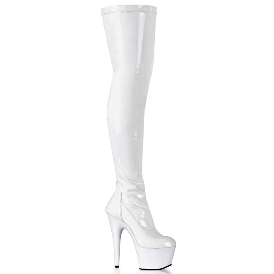 Women\'s Pleaser Adore-3000 Thigh High Boots White | 029NAELHY