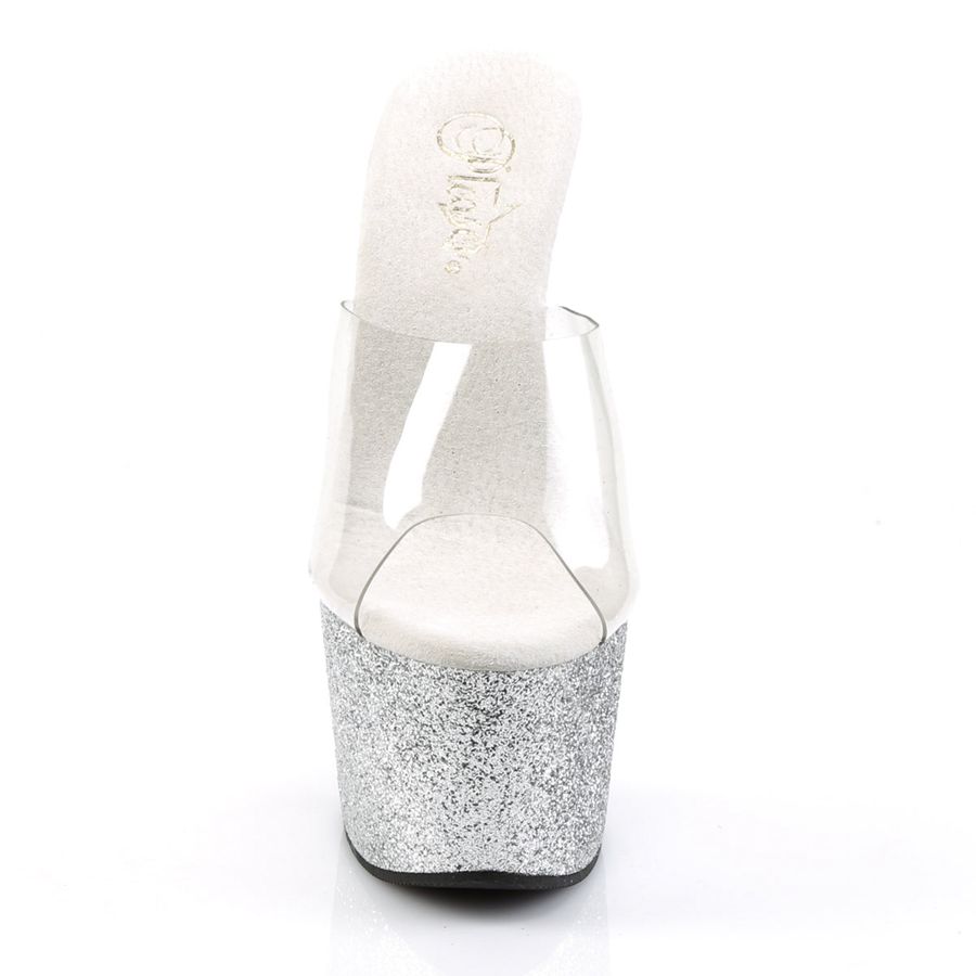 Women's Pleaser Adore-701SDG Platform Sandals Silver | 074EFAWDM