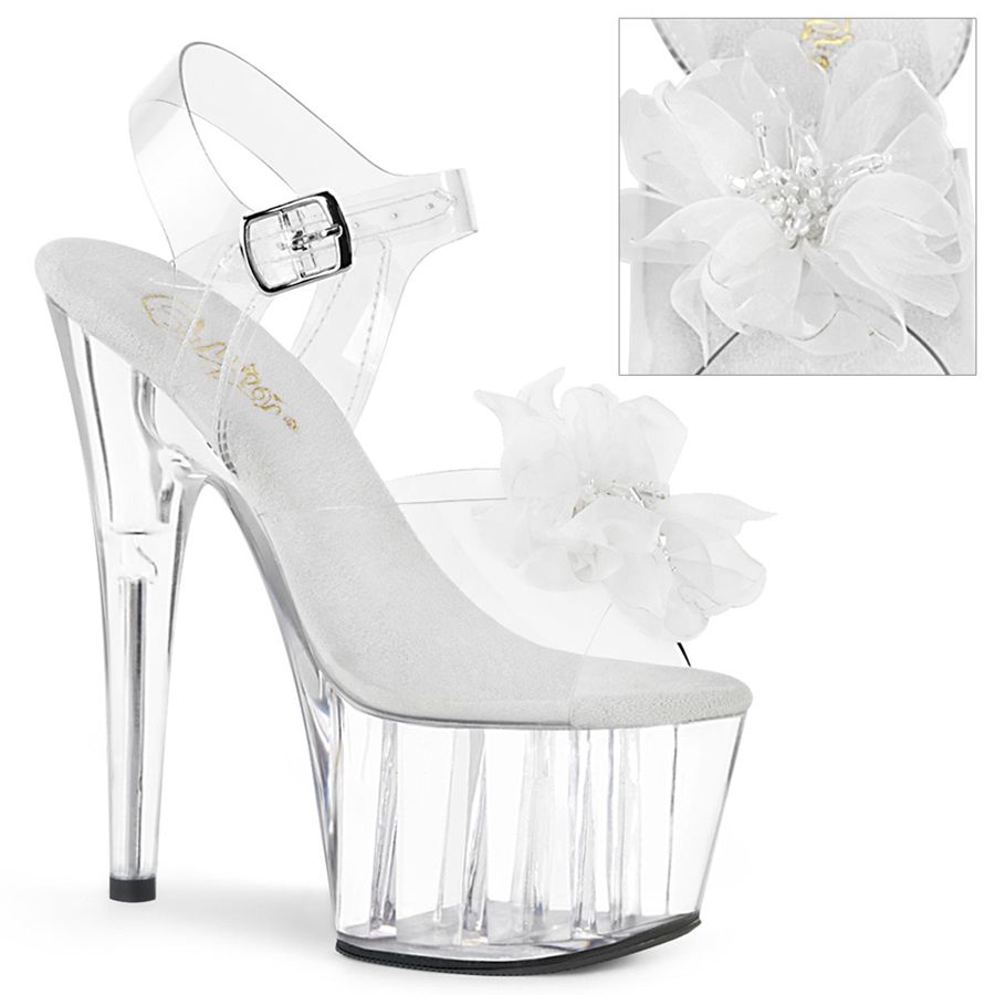 Women\'s Pleaser Adore-708BFL Ankle Strap Sandals White | 930TKSICZ