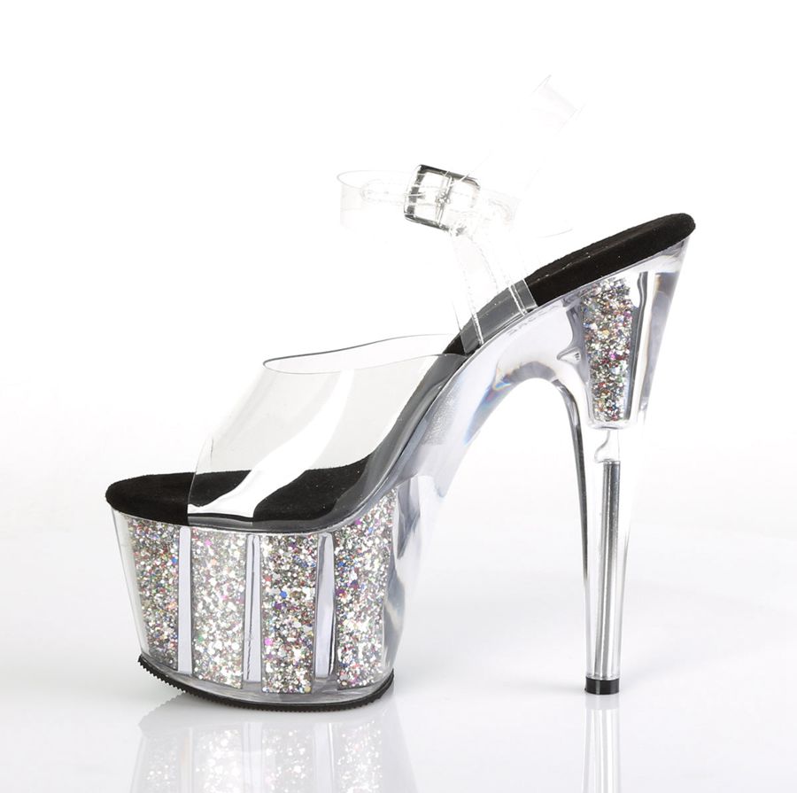 Women's Pleaser Adore-708CG Ankle Strap Sandals Silver | 147BJFZAD