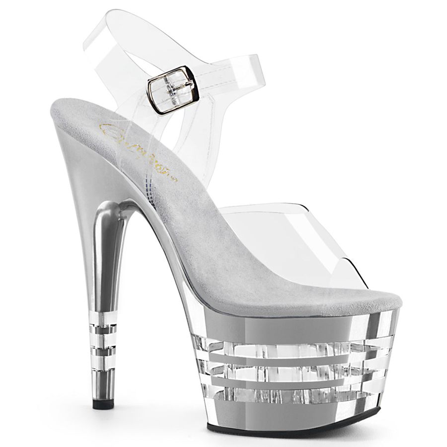 Women\'s Pleaser Adore-708CHLN Ankle Strap Sandals Silver | 468KMNBHR