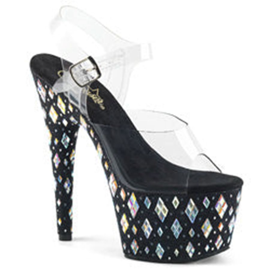 Women's Pleaser Adore-708DIAMOND Ankle Strap Sandals Black | 269DOVRZA