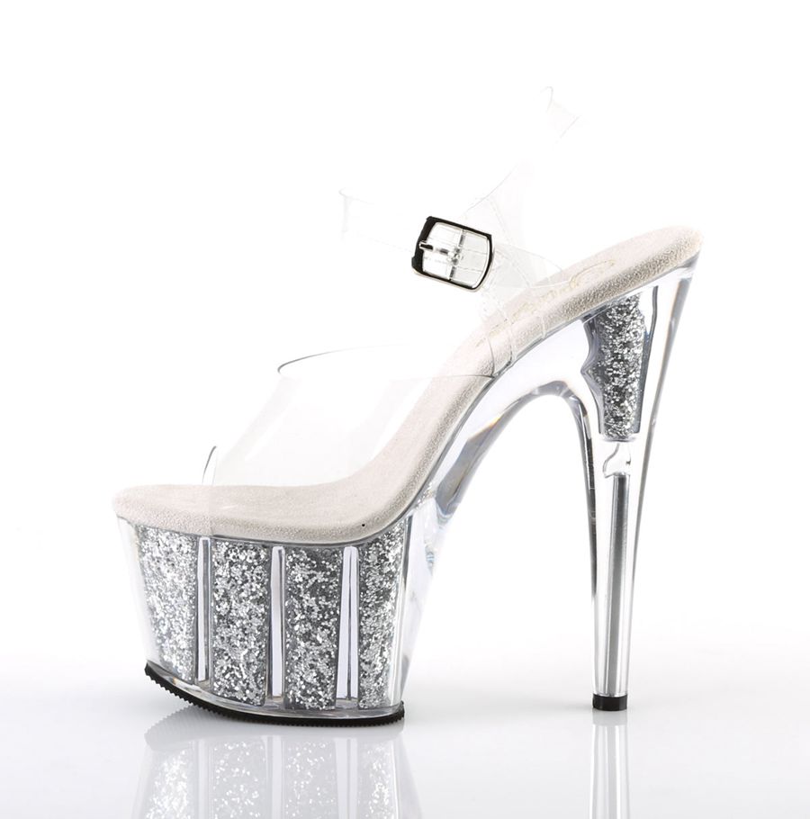 Women's Pleaser Adore-708G Ankle Strap Sandals Silver | 031GHWYUT