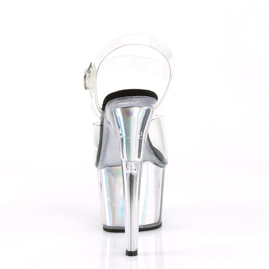 Women's Pleaser Adore-708HGI Ankle Strap Sandals Silver | 752TDIKQN