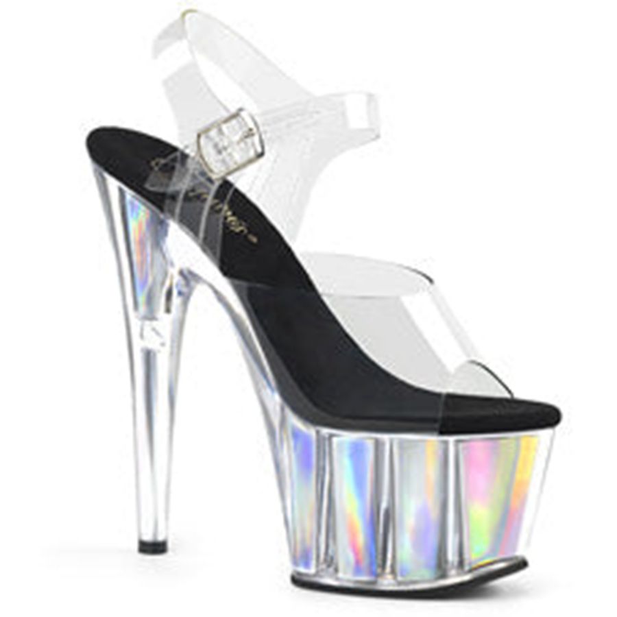 Women's Pleaser Adore-708HGI Ankle Strap Sandals Silver | 752TDIKQN