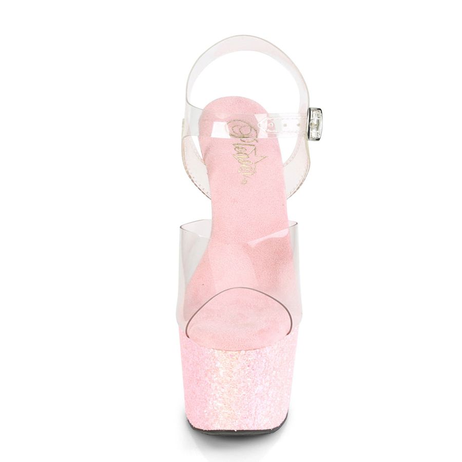 Women's Pleaser Adore-708LG Ankle Strap Sandals Pink | 654UXTNDV