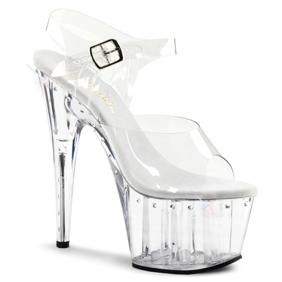 Women\'s Pleaser Adore-708LS Ankle Strap Sandals White | 416EWFKVM