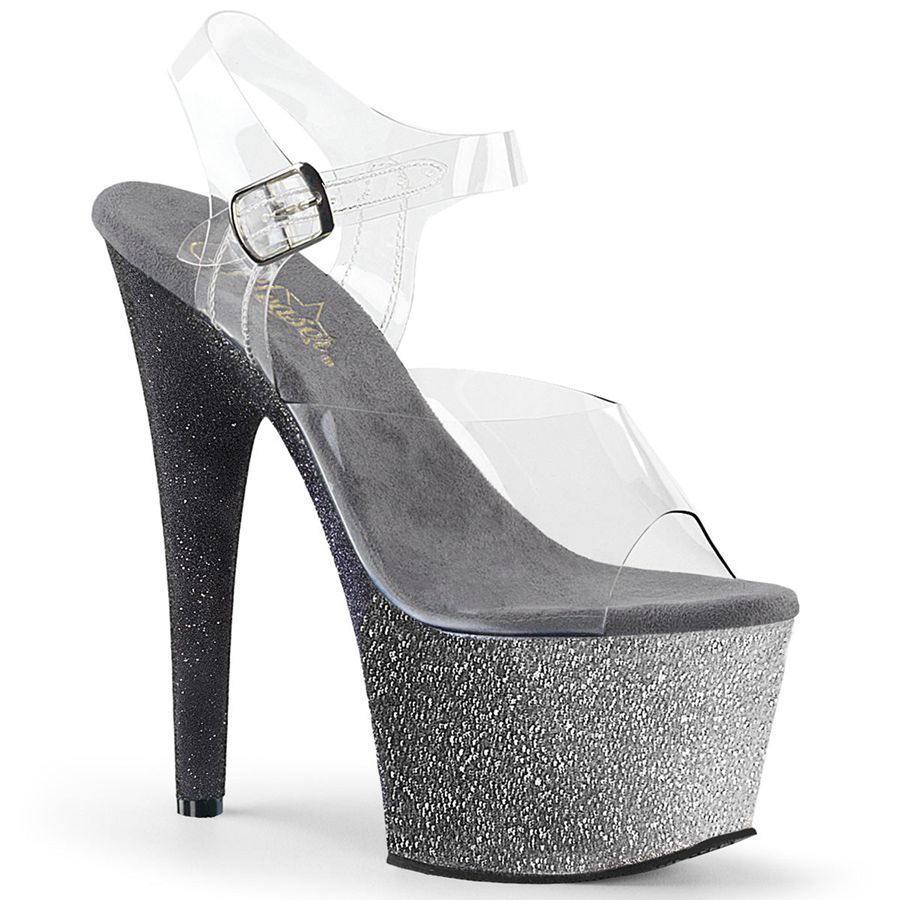 Women\'s Pleaser Adore-708OMBRE Ankle Strap Sandals Silver | 702YMZBUE