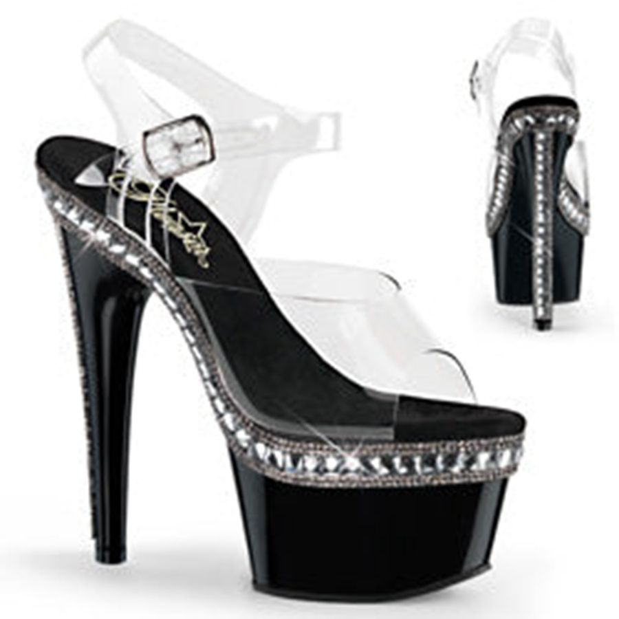 Women's Pleaser Adore-708RS-1 Ankle Strap Sandals Black | 345HVNJFC