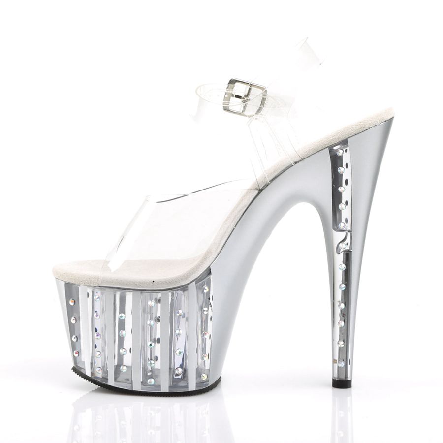 Women's Pleaser Adore-708VLRS Ankle Strap Sandals Silver | 984NWVDTO