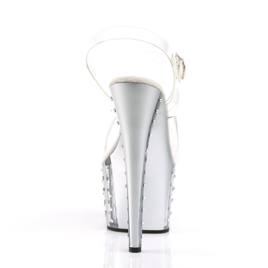 Women's Pleaser Adore-708VLRS Ankle Strap Sandals Silver | 984NWVDTO