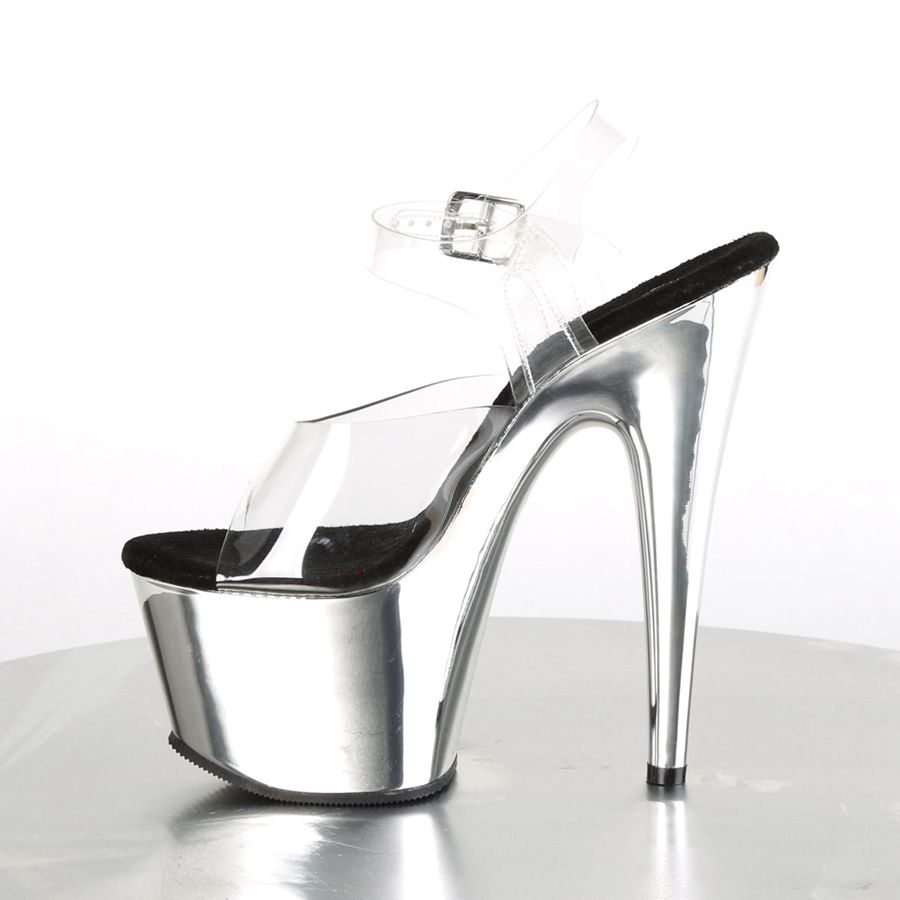 Women's Pleaser Adore-708 Ankle Strap Sandals Silver | 359ORNFEC