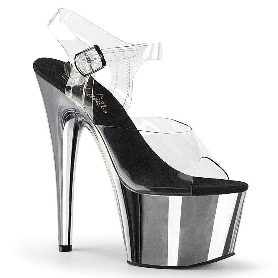 Women\'s Pleaser Adore-708 Ankle Strap Sandals Silver | 359ORNFEC