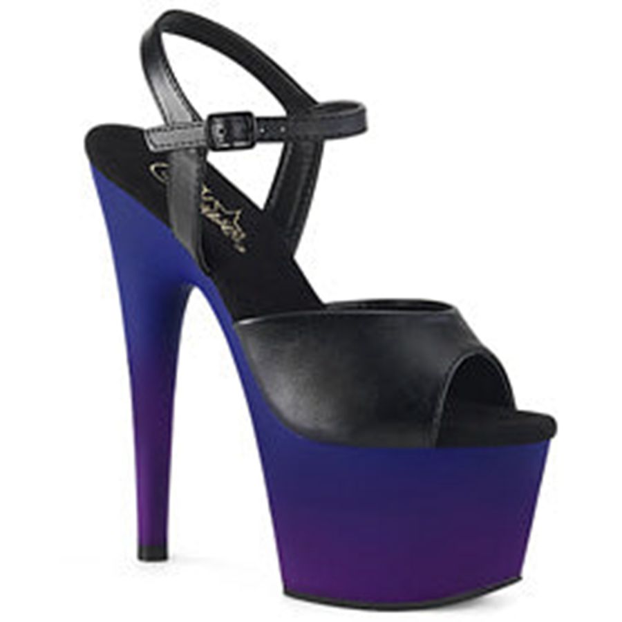 Women's Pleaser Adore-709BP Ankle Strap Sandals Black Blue | 390TPLDXV