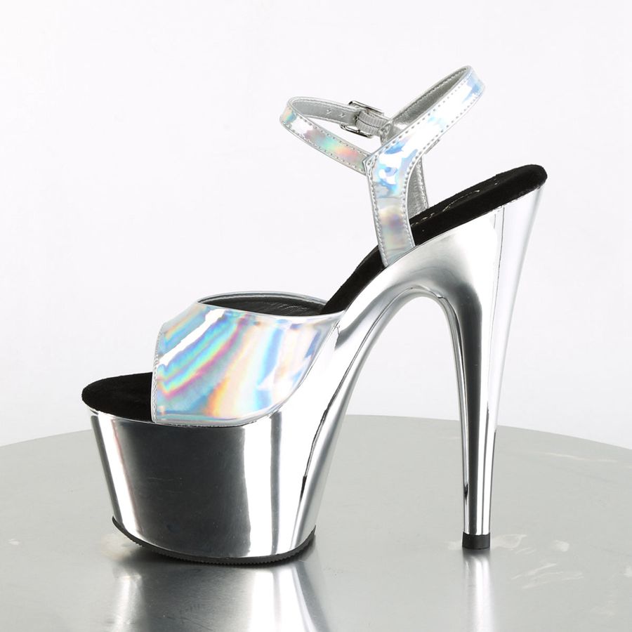 Women's Pleaser Adore-709HGCH Ankle Strap Sandals Silver | 531QYSHZA