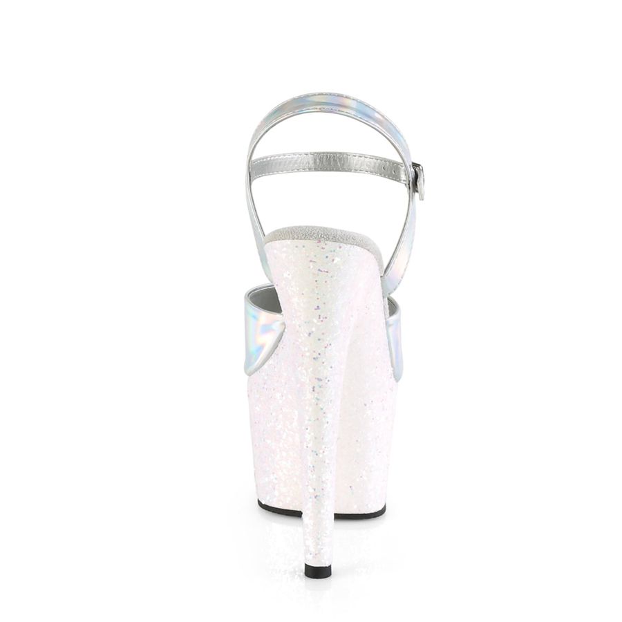 Women's Pleaser Adore-709HGG Ankle Strap Sandals Silver | 397BCDHQE