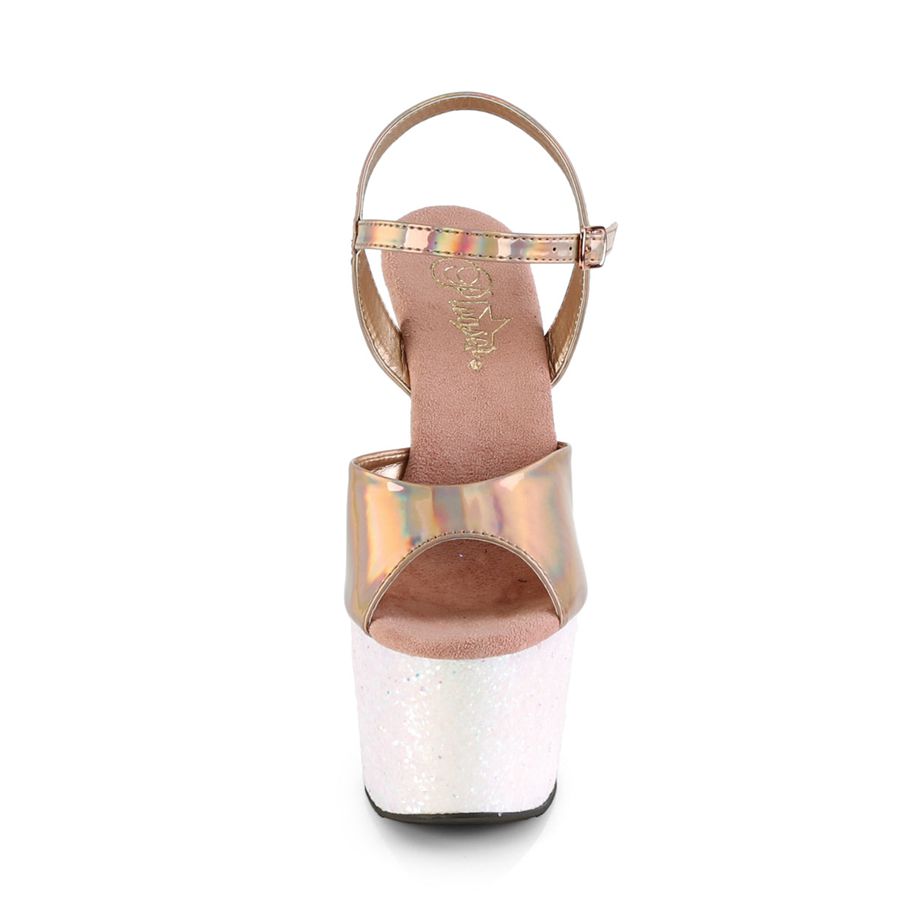 Women's Pleaser Adore-709HGG Ankle Strap Sandals Rose Gold | 458HYWKLE