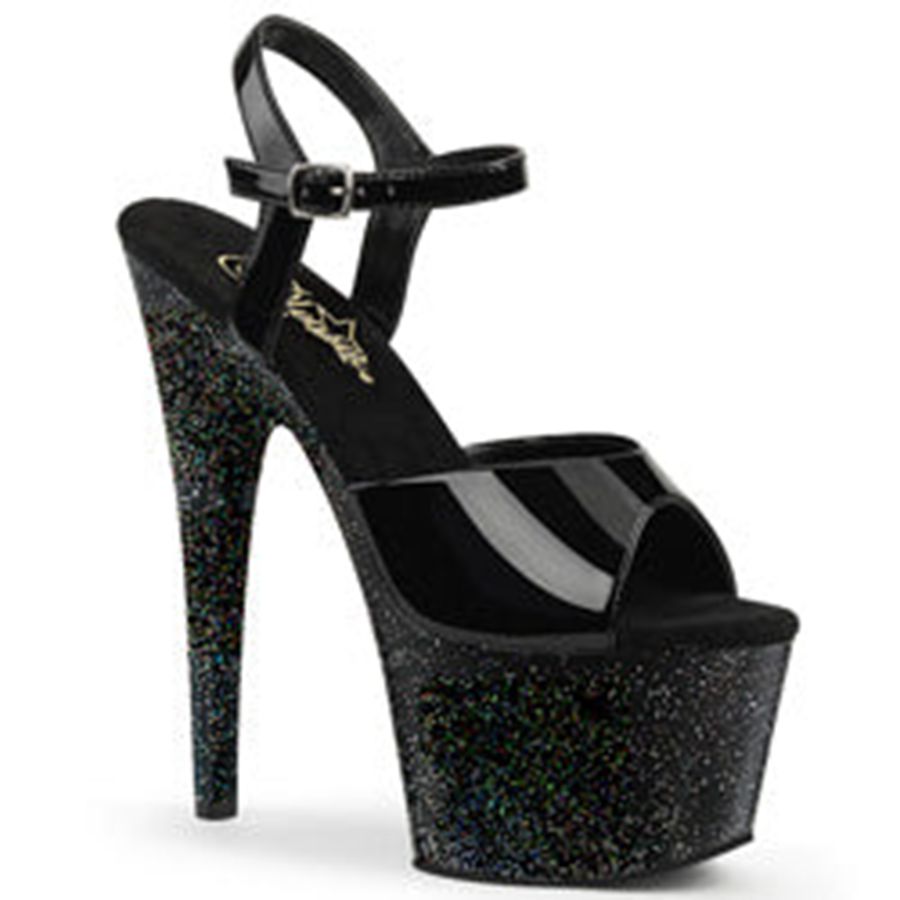 Women's Pleaser Adore-709MG Ankle Strap Sandals Black | 156WJOUYE