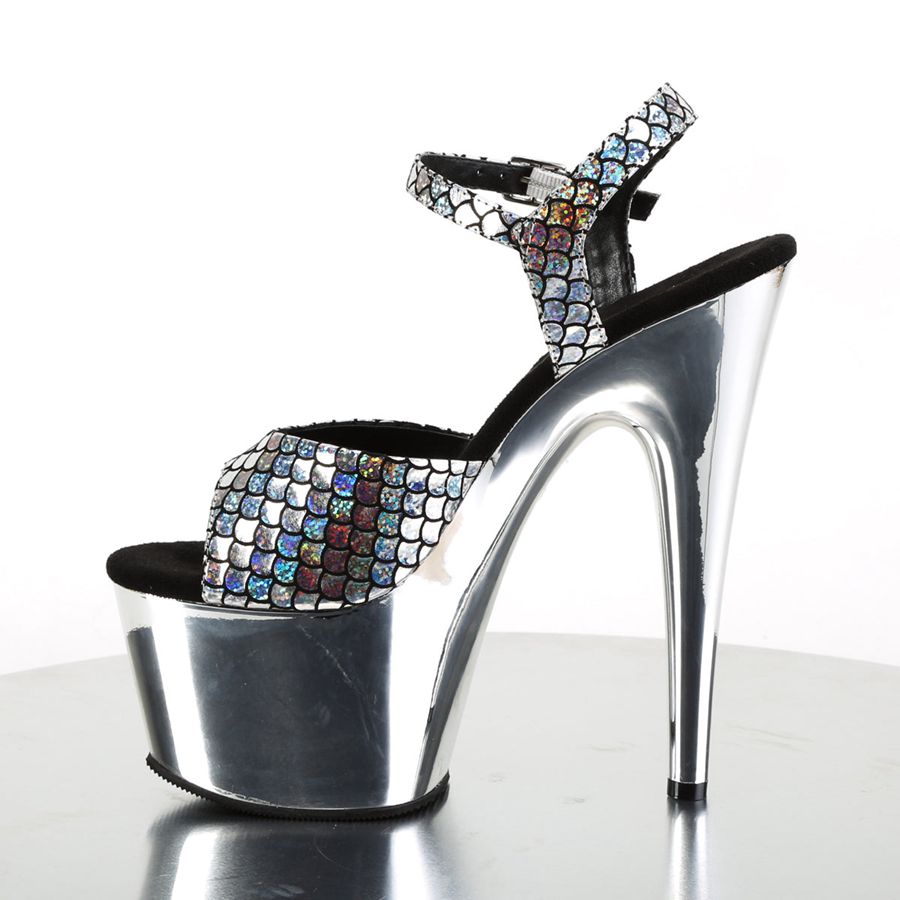 Women's Pleaser Adore-709MSC Ankle Strap Sandals Silver | 270UKDIXQ