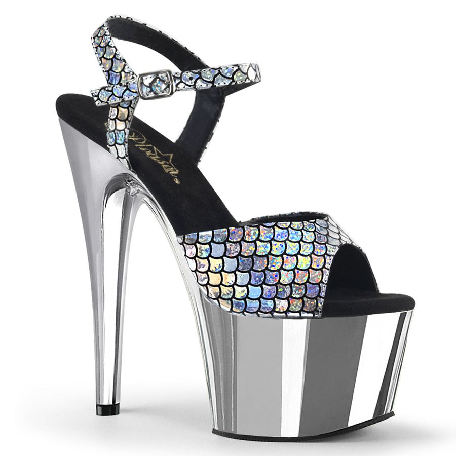 Women\'s Pleaser Adore-709MSC Ankle Strap Sandals Silver | 270UKDIXQ