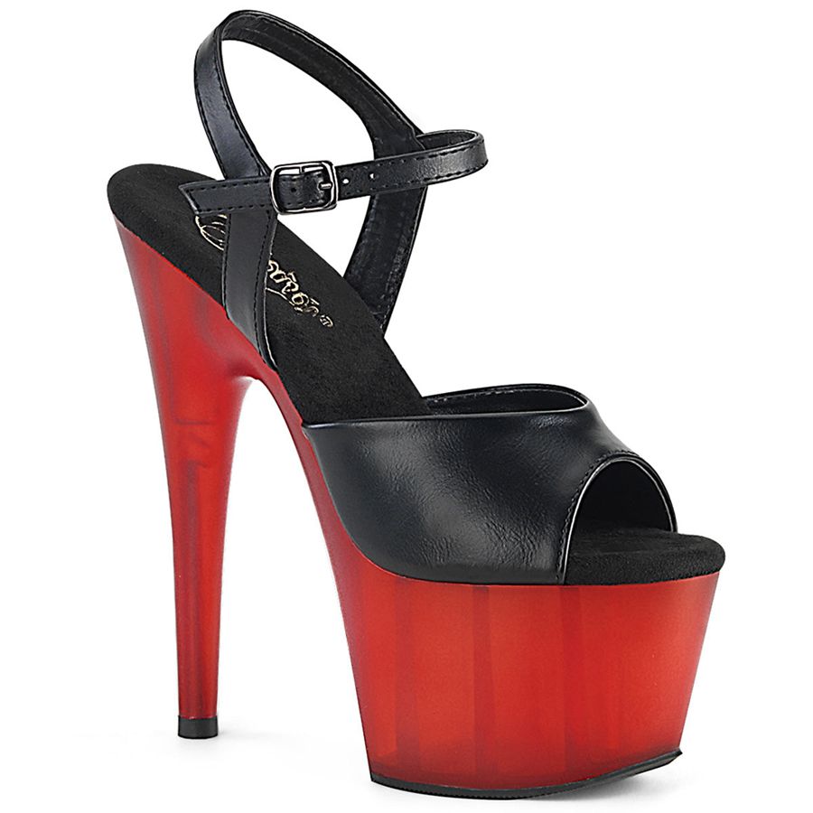 Women\'s Pleaser Adore-709T Ankle Strap Sandals Black Red | 698APNTWF