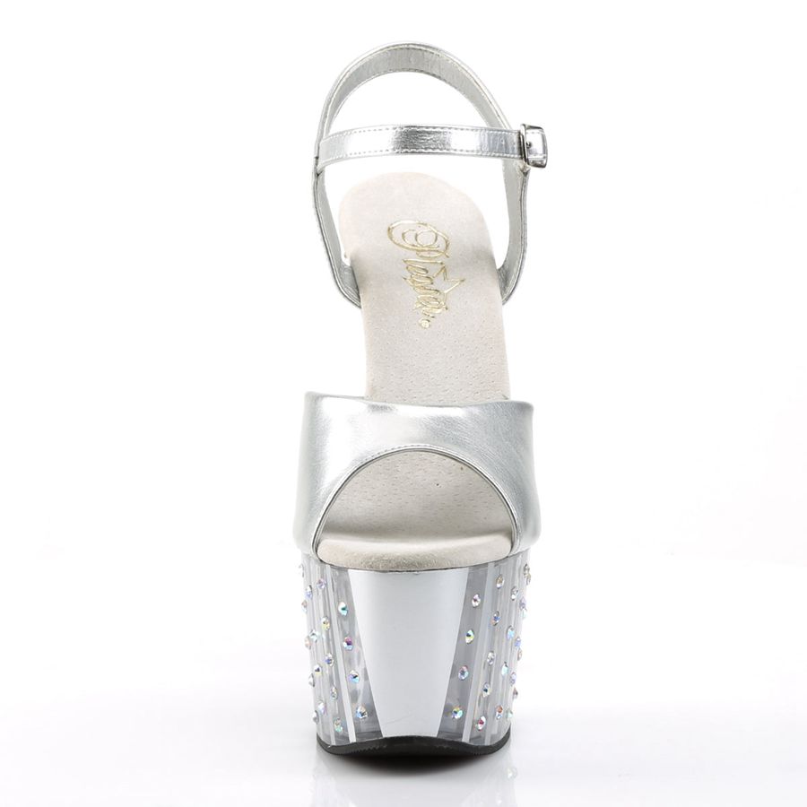 Women's Pleaser Adore-709VLRS Ankle Strap Sandals Silver | 729MCYSNW