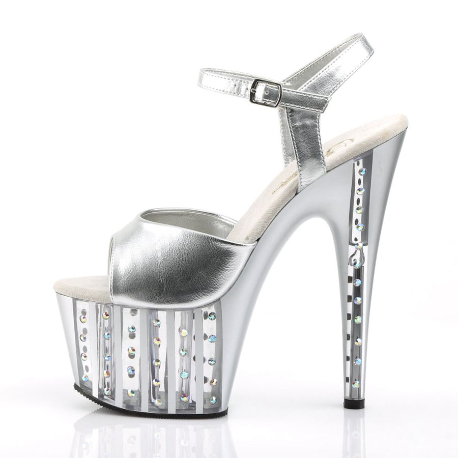 Women's Pleaser Adore-709VLRS Ankle Strap Sandals Silver | 729MCYSNW