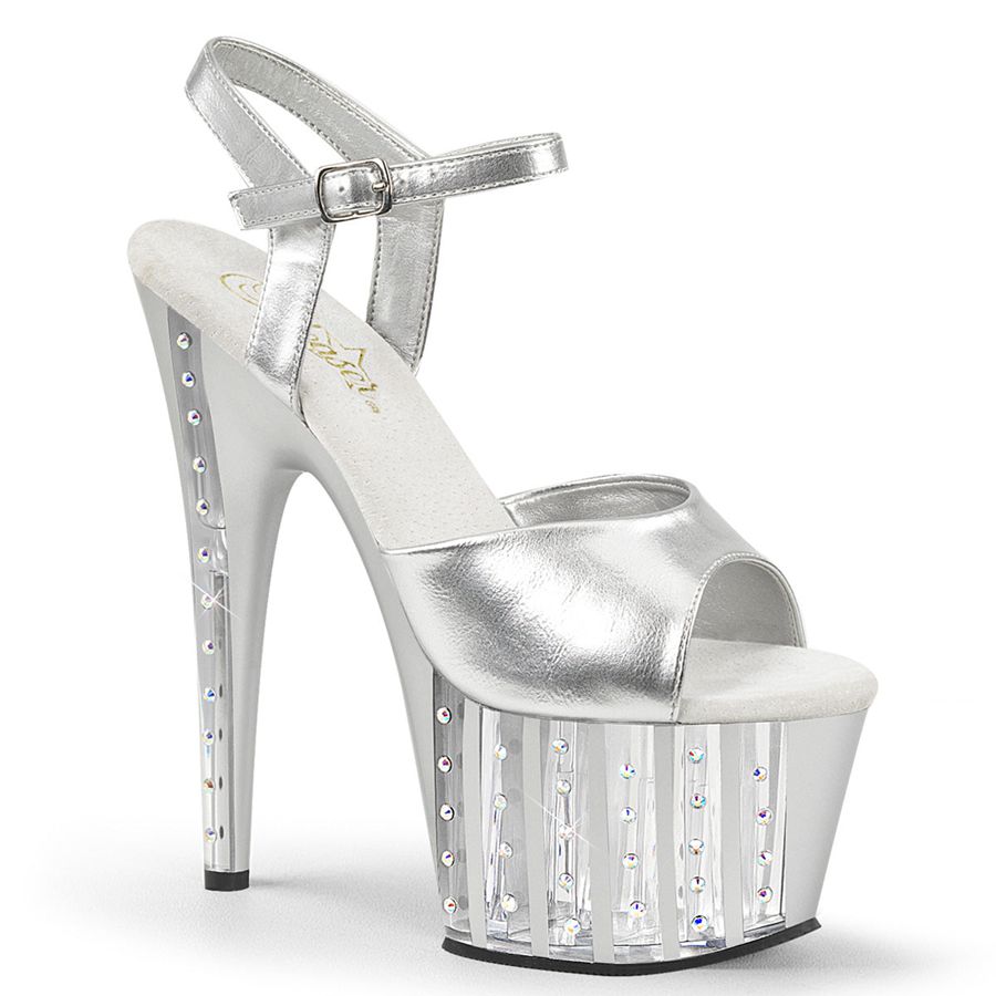 Women\'s Pleaser Adore-709VLRS Ankle Strap Sandals Silver | 729MCYSNW