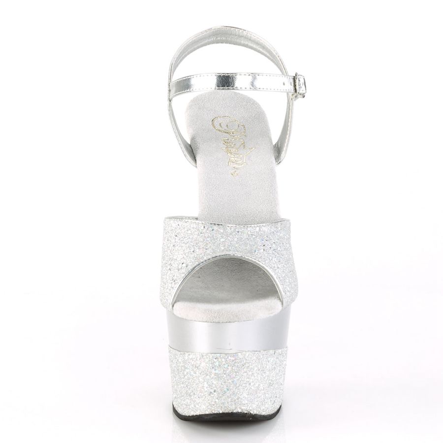 Women's Pleaser Adore-709-2G Ankle Strap Sandals Silver | 612YJHQRD