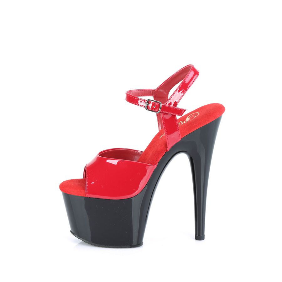 Women's Pleaser Adore-709 Ankle Strap Sandals Red Black | 329QTZCDS