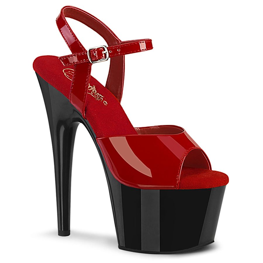 Women\'s Pleaser Adore-709 Ankle Strap Sandals Red Black | 329QTZCDS