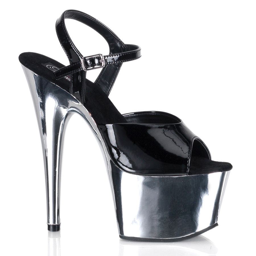 Women\'s Pleaser Adore-709 Ankle Strap Sandals Silver | 672ZMEQND