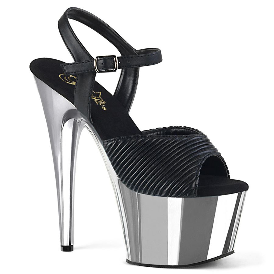 Women\'s Pleaser Adore-709 Ankle Strap Sandals Silver | 763PHBANC