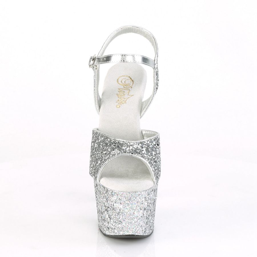 Women's Pleaser Adore-710LGRT Ankle Strap Sandals Silver | 023MHNZDX