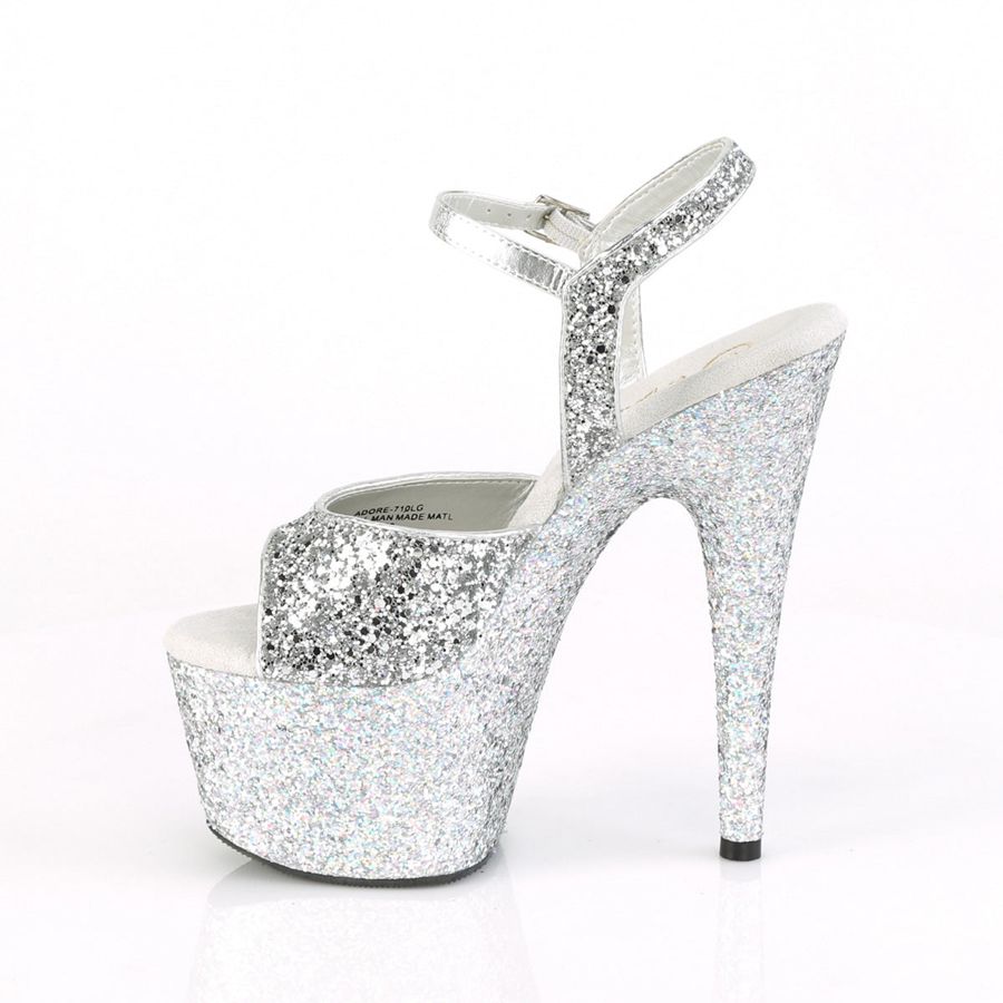 Women's Pleaser Adore-710LGRT Ankle Strap Sandals Silver | 023MHNZDX