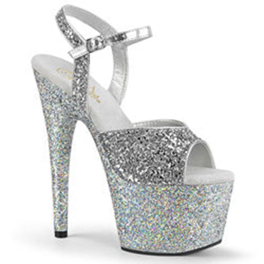 Women's Pleaser Adore-710LGRT Ankle Strap Sandals Silver | 023MHNZDX