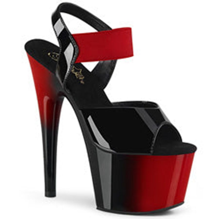 Women's Pleaser Adore-714BR Ankle Strap Sandals Black Red | 723BJLHIX