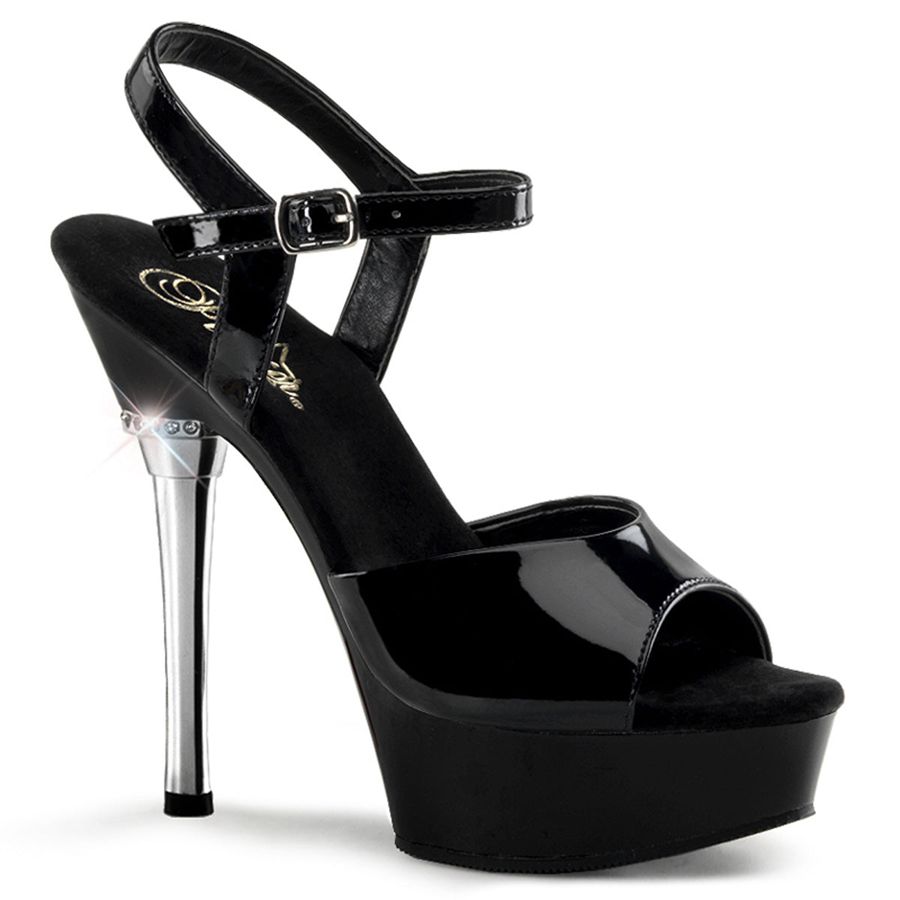 Women\'s Pleaser Allure-609 Ankle Strap Sandals Black | 128DCFNAR