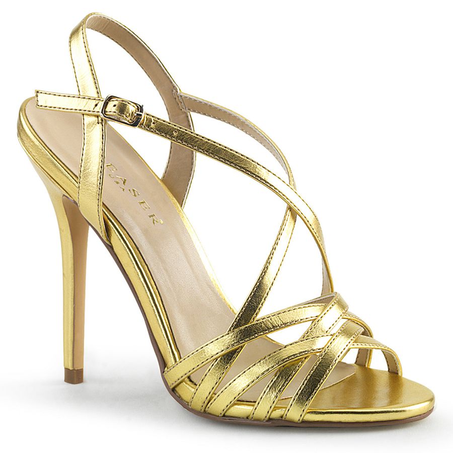 Women\'s Pleaser Amuse-13 Ankle Strap Sandals Gold | 896JCSFDP