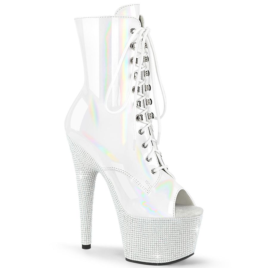 Women\'s Pleaser Bejeweled-1021-7 Ankle Boots White | 415WHSNEM