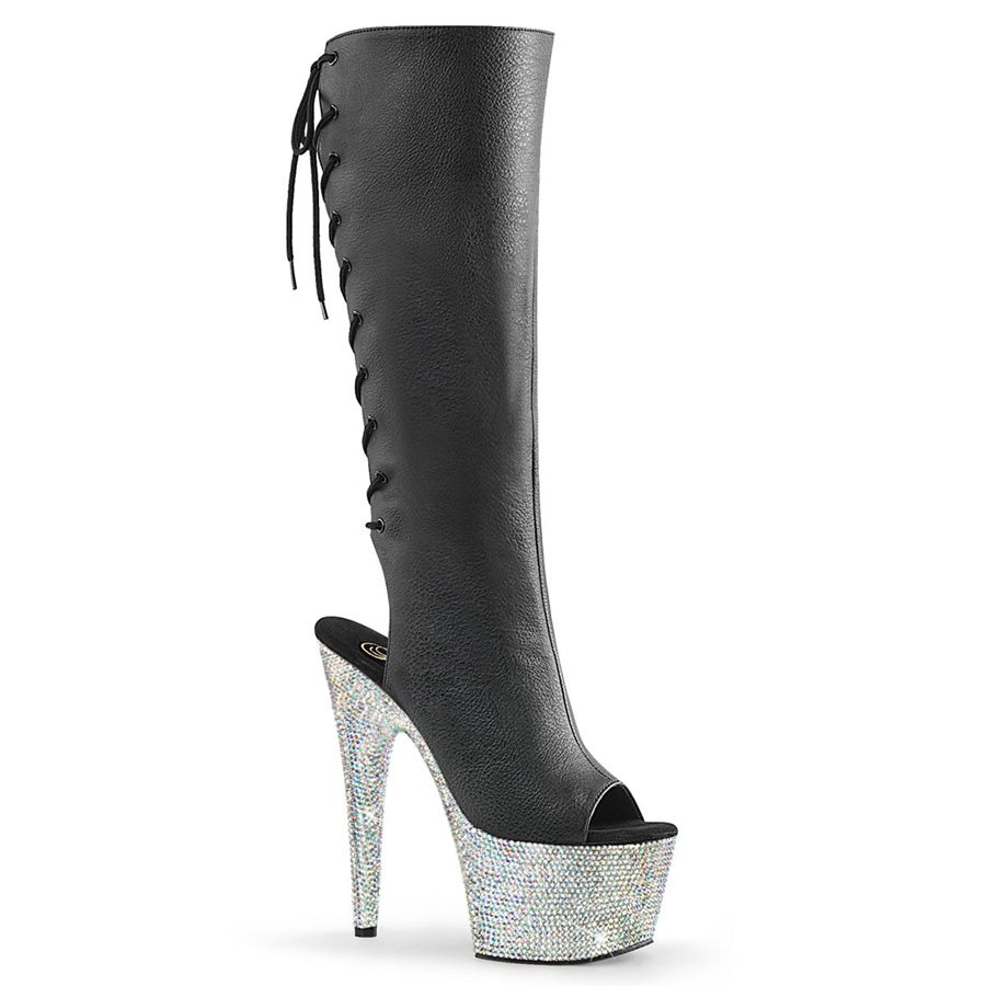 Women\'s Pleaser Bejeweled-2018-7 Knee High Boots Black | 986QEGLWS