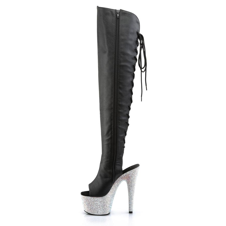 Women's Pleaser Bejeweled-3019DM-7 Thigh High Boots Black | 790OVIHAR