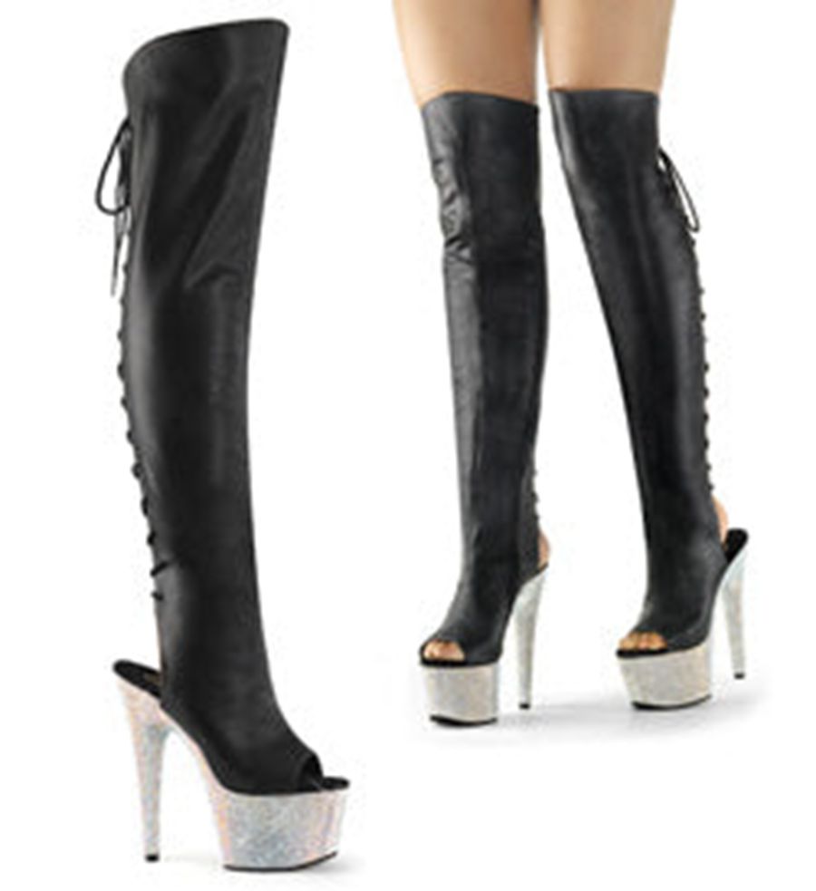 Women's Pleaser Bejeweled-3019DM-7 Thigh High Boots Black | 790OVIHAR