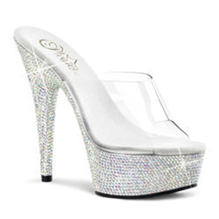 Women's Pleaser Bejeweled-601DM Heels Silver | 251CZHMVP